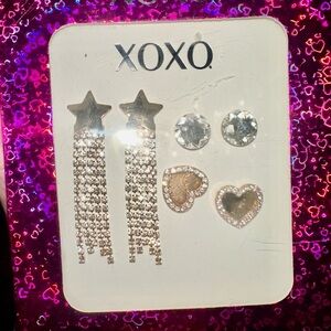 XOXO Star Tassel and Heart Stud Earring Trio Gift box! NEW!